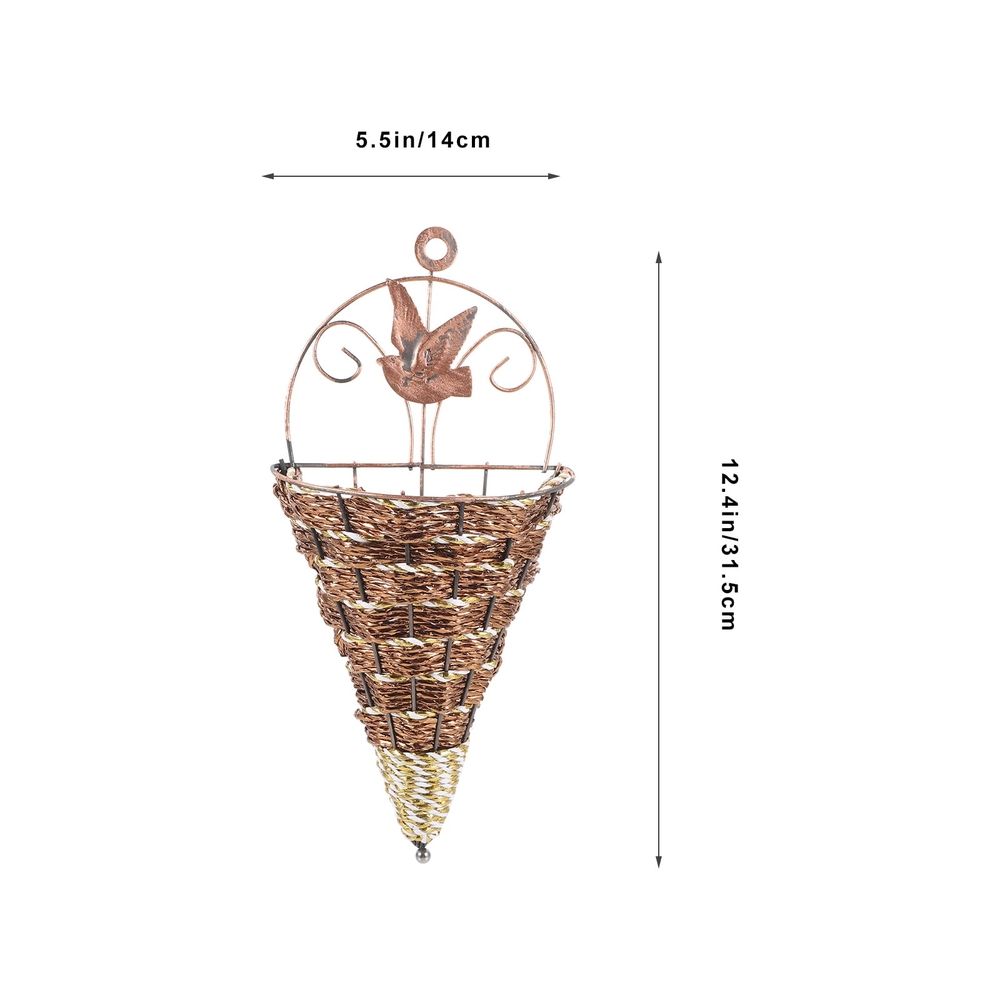 2pcs Wall Hanging Flower Basket Cone Shaped Iron Plastic Coffee