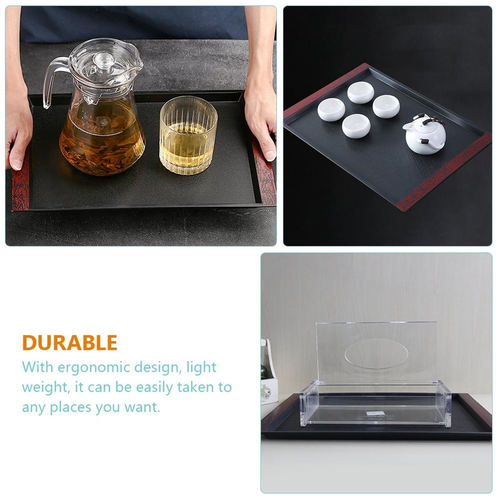 Black Multipurpose Tea Tray Household Coffee Serving Tray with Spill Proof Design