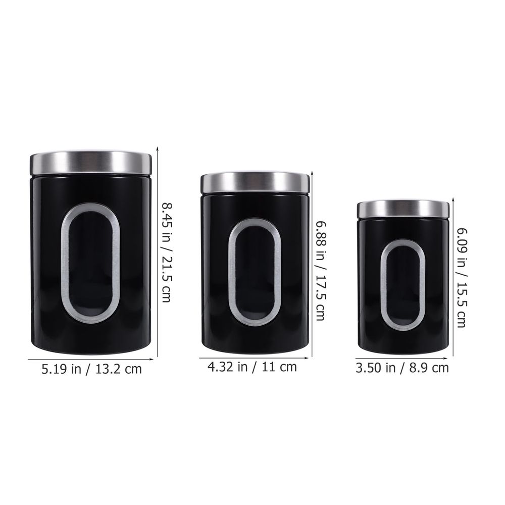 Black Stainless Steel Airtight Tea Canister Set for Household Use 3Pcs