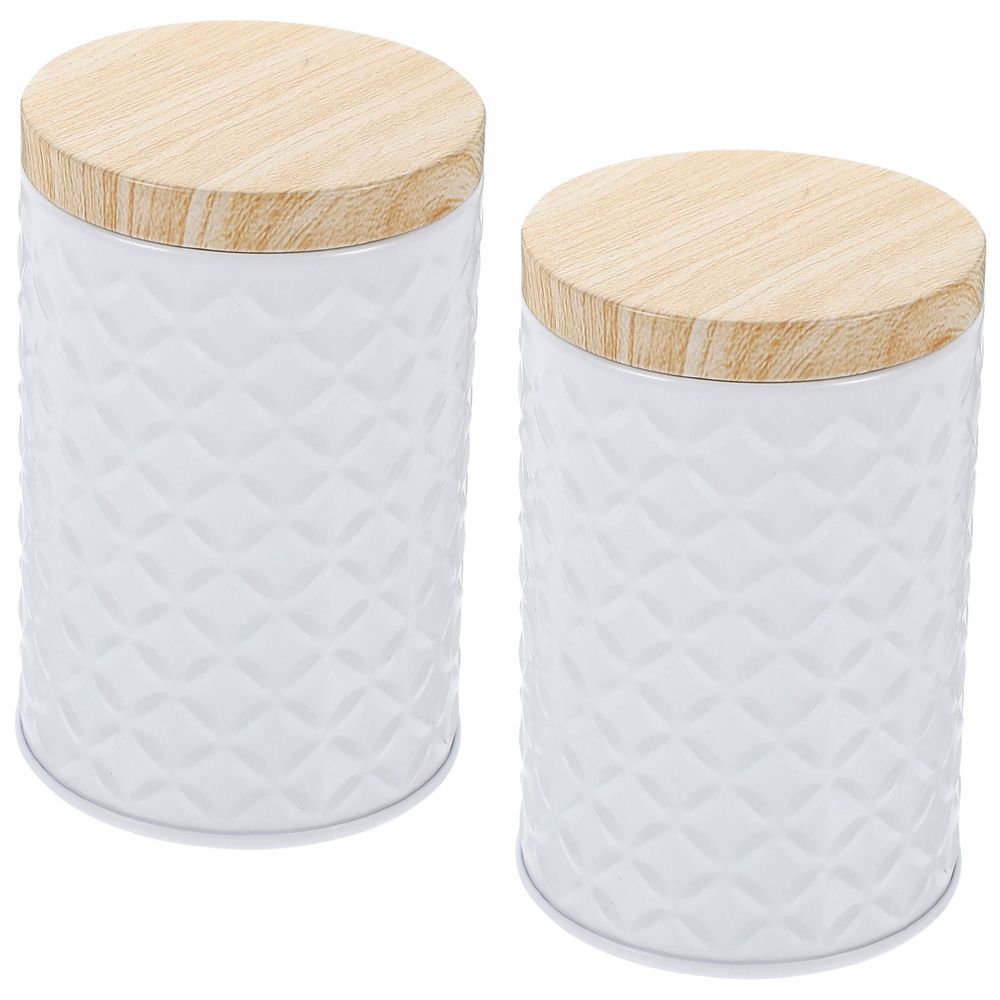 White Coffee Canister Set, 2-Piece Tinplate Storage Jars for Coffee Bean Preservation