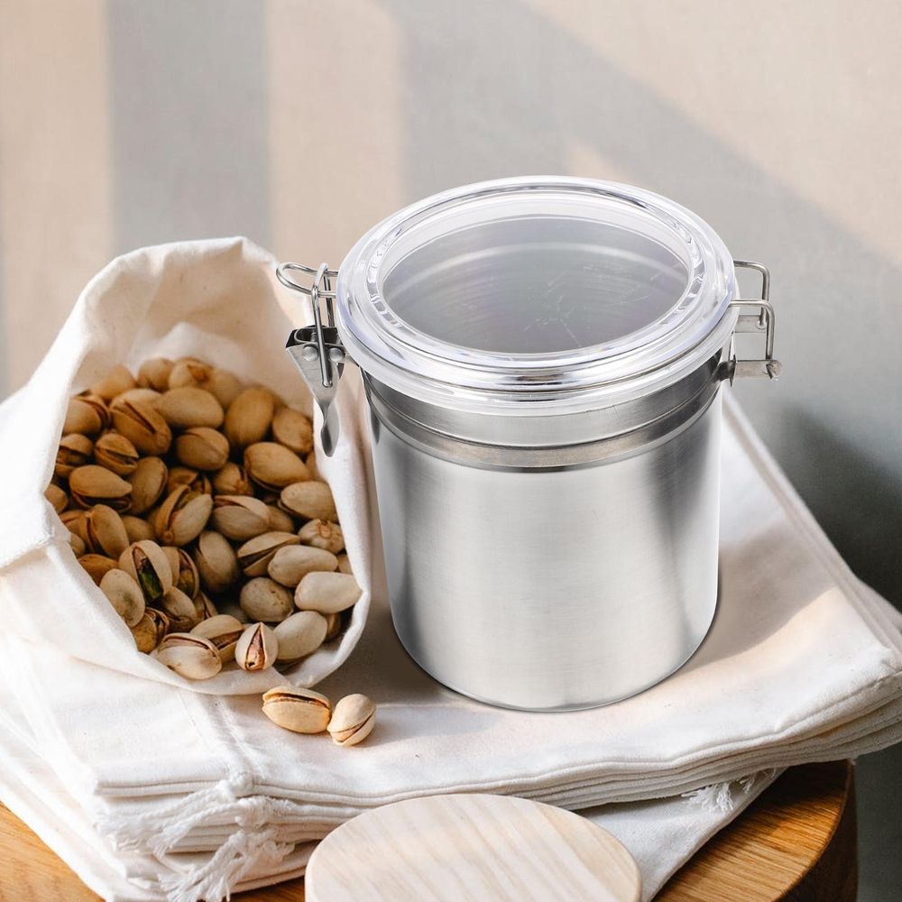 Compact Stainless Steel Sealed Canister for Coffee Beans and Kitchen Storage