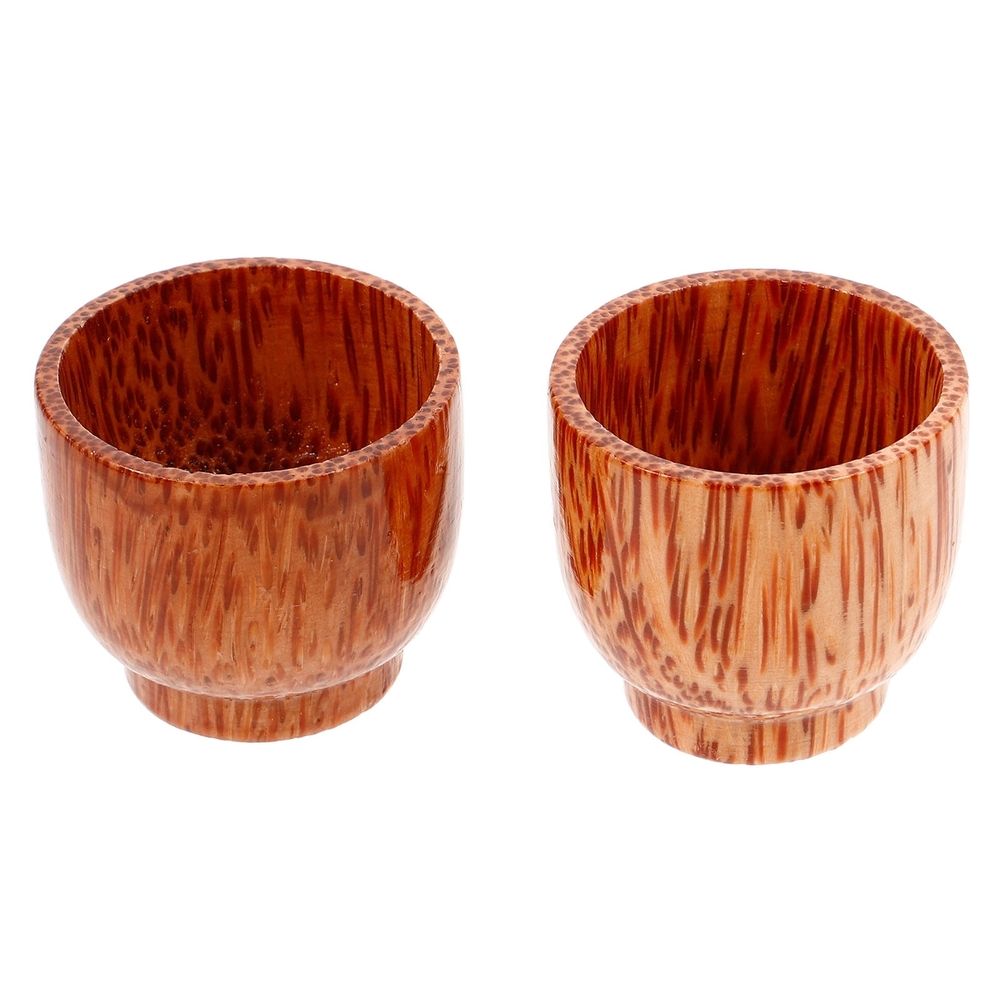 2Pcs Handcrafted Natural Wood Mug Chocolate Finish Smooth Rounded Edges for Tea Wine