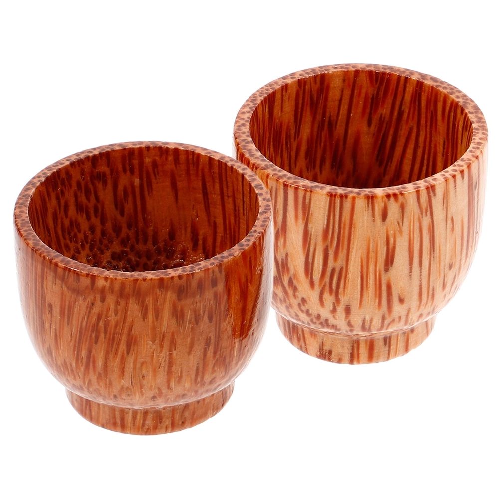 2Pcs Handcrafted Natural Wood Mug Chocolate Finish Smooth Rounded Edges for Tea Wine