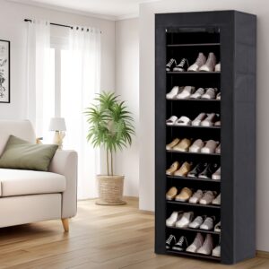 Shoe Rack Cabinet Removable Cover 10 tier Black by Artiss