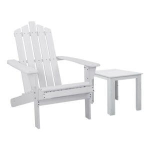 2PC Adirondack Outdoor Table and Chair Wooden Beach Chair Patio Furniture White by Gardeon
