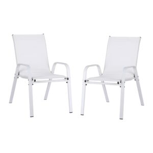 2PC Outdoor Dining Chairs Stackable Lounge Chair Patio Furniture White by Gardeon