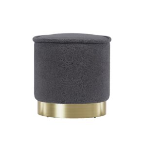 Ottoman Foot Stool Round Teddy Fabric Charcoal by Artiss