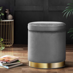 Ottoman Storage Foot Stool Round Velvet Charcoal by Unbranded