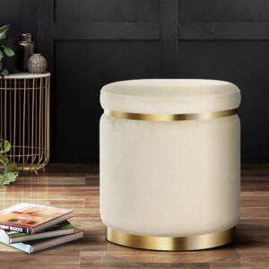 Ottoman Foot Stool Round Velvet Cream by Unbranded