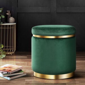 Ottoman Foot Stool Round Velvet Green by Unbranded
