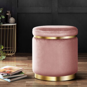 Ottoman Foot Stool Round Velvet Pink by Unbranded