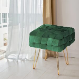 Ottoman Foot Stool Vanity Woven Velvet Green by Artiss