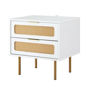Rattan Bedside Table 2 Drawers Pine by Artiss