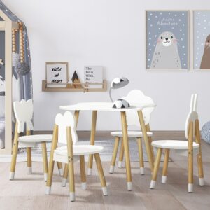 5PCS Kids Table and Chairs Set Children Activity Study Play Desk White by Keezi