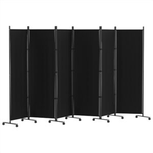 6 Panel Room Divider Screen 323cm Wheel Fabric Black by Artiss