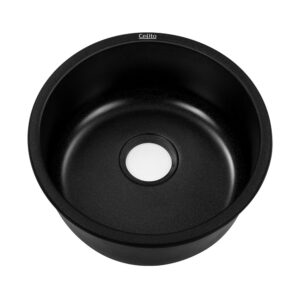 Stone Kitchen Sink Round 430MM Granite Under/Topmount Basin Bowl Laundry Black by Cefito