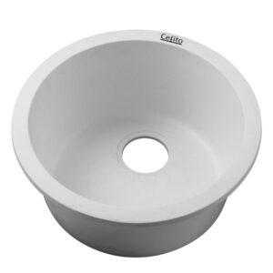 Stone Kitchen Sink Round 430MM Granite Under/Topmount Basin Bowl Laundry White by Cefito