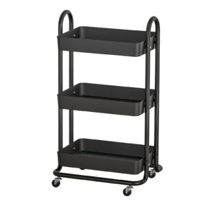 Storage Trolley Kitchen Cart 3 Tiers Rack Shelf Organiser Wheels Black by Artiss