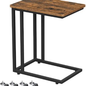 Table with Steel Frame and Castors Rustic Brown and Black by Topline