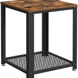 Side Table with Storage Shelf with Metal Frame Rustic Brown by Topline