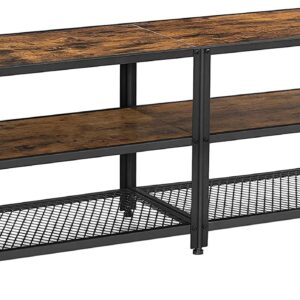 Stand for TV Steel Frame up to 178 cm with Shelves for Living Room and Bedroom Furniture Rustic Brown and Black by Topline
