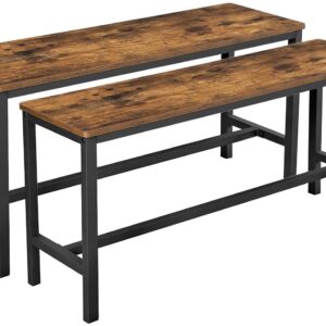 of 2 Table Benches Industrial Style Durable Metal Frame 108 x 32.5 x 50 cm Rustic Brown by Topline