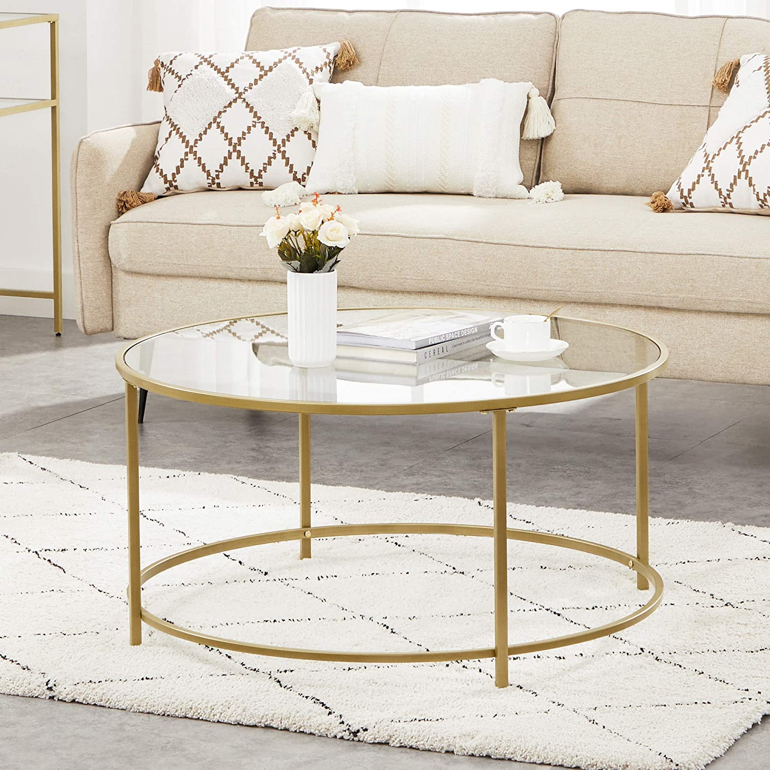 V178-11833_11833_2_3RZ05T2qX Glass Table with Golden Iron Frame Stable and Robust Tempered Glass by Topline - Image 2