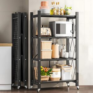 HOME 4-Tier Foldable Storage Shelf with Wheels for Kitchen