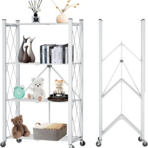 HOME 4-Tier Foldable Storage Shelf with Wheels for Kitchen