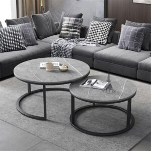of 2 Grey Marble Nesting Coffee Tables 60/80cm by Genux