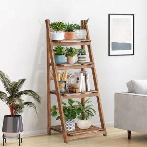 Wood 4 Tier Plant Stand Bookshelf 38CM Corner Shelf by Genux