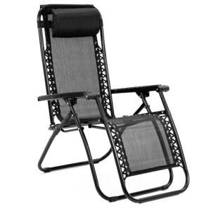 Zero Gravity Reclining Deck Lounge Sun Beach Chair Outdoor Folding Camping - Black by Wallaroo