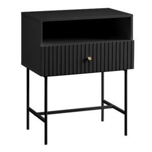 Cecil Slender Fluted Bedside Table in Black by Sarantino