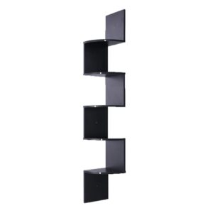 5 Tier Corner Wall Shelf Display Shelves Dvd Book Storage Rack Floating Mounted - Black by Sarantino
