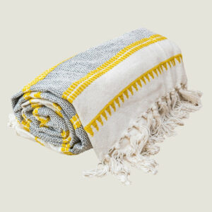 Jacquard Tassel Natural Yellow Stripe Bed Sofa Throw 127 x 152 cm by La'Grace Home