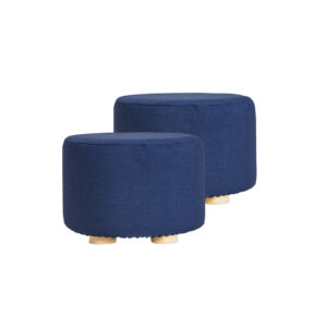 Fabric Ottoman Round Wooden Leg Foot Stool - DARK BLUE by La Bella