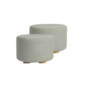 Fabric Ottoman Round Wooden Leg Foot Stool - GREY by La Bella