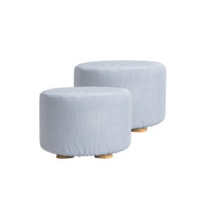 Fabric Ottoman Round Wooden Leg Foot Stool - LIGHT BLUE by La Bella