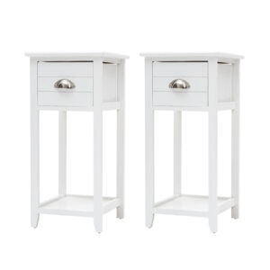 Bedside Table Drawer Vintage Side Table Storage Cabinet Bedroom VALERIE WHITE by La Bella