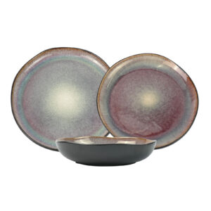 Pieces Reactive Glazed Ceramic Organic Fine Dinner Set with Plate and Bowl EARTHY BLUE BROWN by Lanci Aristo