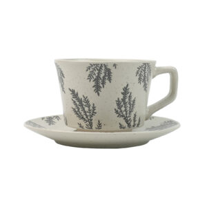 Ceramic Stoneware Speckle Cup & Saucer Set 380ml Floral Tea Spoon EARTHY GREY by Lanci Aristo
