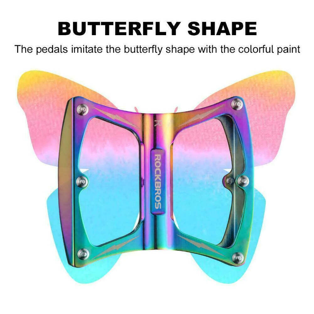 V382-MCOLOURFLATPEDRB-73060-01 Pedal Butterfly BMX MTB Ultralight 156g Multi Colour Tri Bearing Stud Pin Grips Rockbros by Rockbros - Image 2