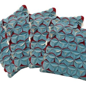 of 4 Covers Amelie Aqua Blue & Red 3D Texture Cushion Covers by En