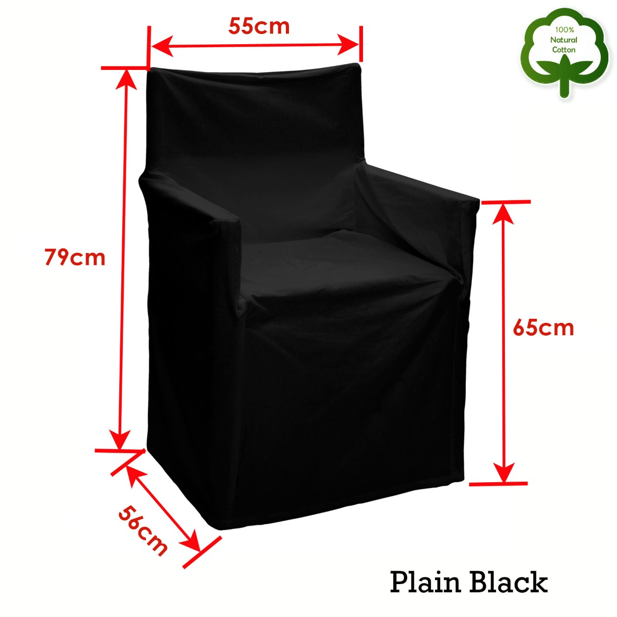 V442-RAN-COUCHC-DIRECTORPLAIN-BLACK-SH-77590-01 Alfresco 100% Cotton Director Chair Cover - Plain Black by Rans - Image 2