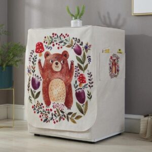 Cotton Linen Drum Roller Washing Machine Dust Cover - 83x60x60cm Size - Happy Bear by Parallel Deals