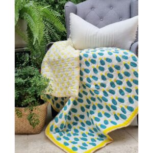 Certified Organic Cotton Reversible Baby Quilt (100x120cm) - Blue Pineapple by Kolka