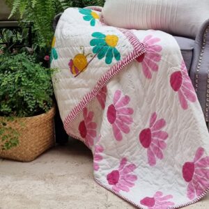 Certified Organic Cotton Reversible Baby Quilt (100x120cm) - Bumblebee (Pink) by Kolka