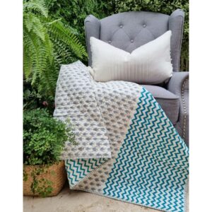 Certified Organic Cotton Reversible Baby Quilt (100x120cm) - Little Fish (Blue) by Kolka