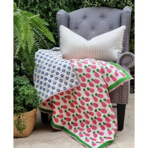 Certified Organic Cotton Reversible Baby Quilt (100x120cm) - Pink Pineapple by Kolka