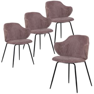 of 4 Dining Chairs with Corduroy Cord Fabric in Pink by Br Home
